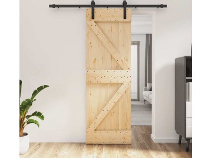 Posuvné dveře s kováním 70 x 210 cm masivní borové dřevo [3202969]