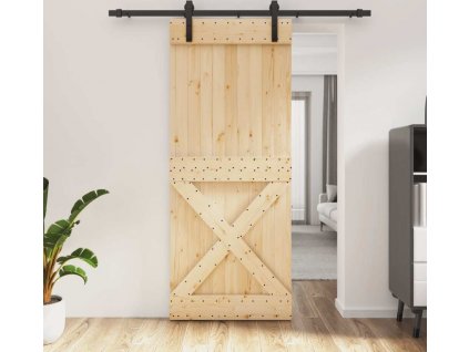 Posuvné dveře s kováním 85 x 210 cm masivní borové dřevo [3202981]