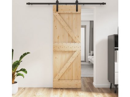 Posuvné dveře s kováním 70 x 210 cm masivní borové dřevo [3202983]