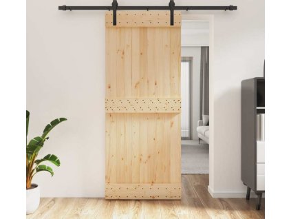 Posuvné dveře s kováním 85 x 210 cm masivní borové dřevo [3202988]