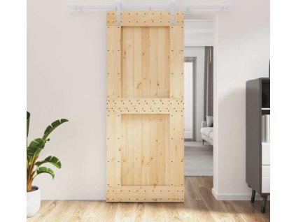 Posuvné dveře s kováním 85 x 210 cm masivní borové dřevo [3203014]