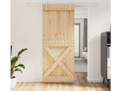 Posuvné dveře s kováním 85 x 210 cm masivní borové dřevo [3203040]