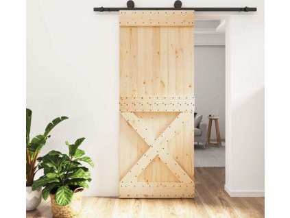 Posuvné dveře s kováním 85 x 210 cm masivní borové dřevo [3203056]