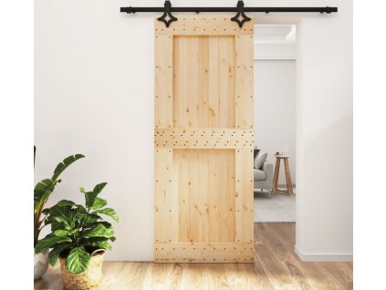 Posuvné dveře s kováním 85 x 210 cm masivní borové dřevo [3203147]