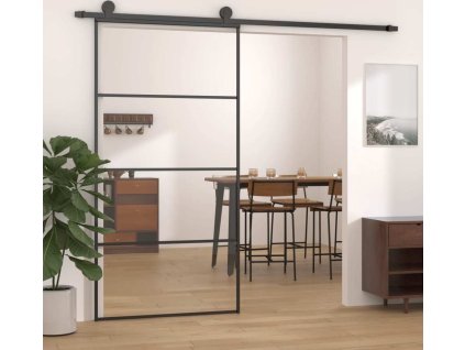 Posuvné dveře 102,5 x 205 cm čiré ESG sklo a hliník [149481] (Barva Černá)