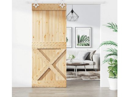Posuvné dveře s kováním 85 x 210 cm masivní borové dřevo [3203193]