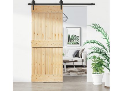 Posuvné dveře s kováním 85 x 210 cm masivní borové dřevo [3203201]
