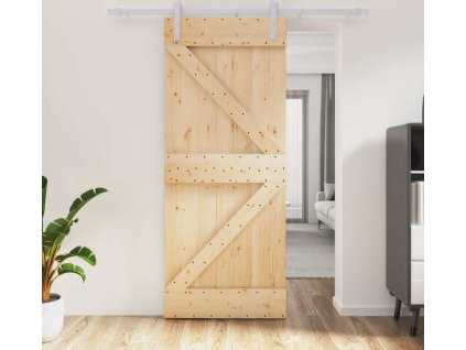 Posuvné dveře s kováním 85 x 210 cm masivní borové dřevo [3203005]