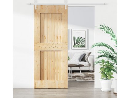 Posuvné dveře s kováním 85 x 210 cm masivní borové dřevo [3203262]