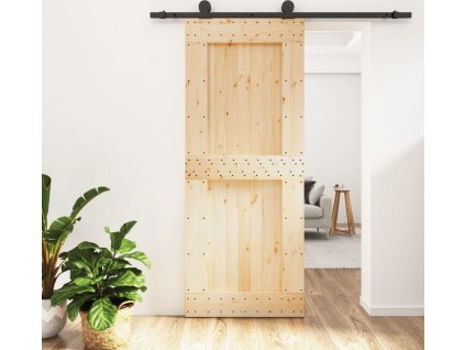 Posuvné dveře s kováním 85 x 210 cm masivní borové dřevo [3203052]