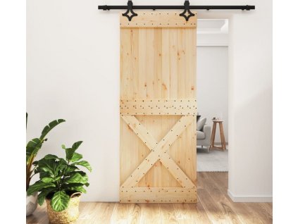 Posuvné dveře s kováním 85 x 210 cm masivní borové dřevo [3203134]