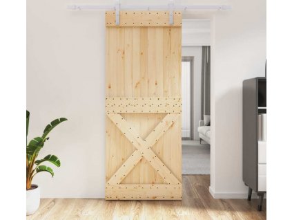Posuvné dveře s kováním 85 x 210 cm masivní borové dřevo [3203018]