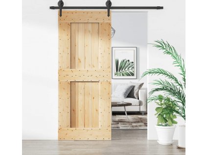 Posuvné dveře s kováním 85 x 210 cm masivní borové dřevo [3203205]