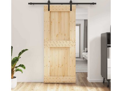 Posuvné dveře s kováním 85 x 210 cm masivní borové dřevo [3202977]