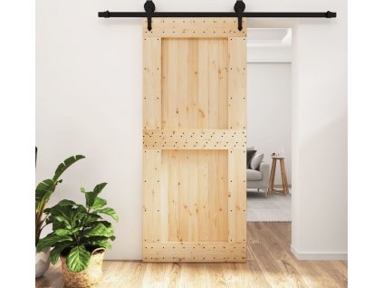 Posuvné dveře s kováním 90 x 210 cm masivní borové dřevo [3203239]