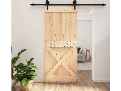 Posuvné dveře s kováním 90 x 210 cm masivní borové dřevo [3203245]