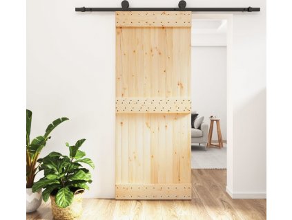 Posuvné dveře s kováním 85 x 210 cm masivní borové dřevo [3203066]