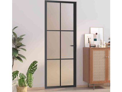 Interiérové dveře 76 x 201,5 cm bílé ESG sklo a hliník [350556] (Barva Černá a mléčná)