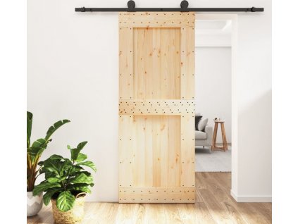 Posuvné dveře s kováním 85 x 210 cm masivní borové dřevo [3203072]