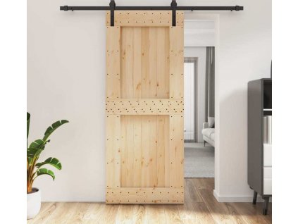 Posuvné dveře s kováním 85 x 210 cm masivní borové dřevo [3202994]