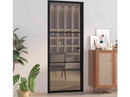 Interiérové dveře 83 x 201,5 cm bílé ESG sklo a hliník [350561] (Barva Černá a tmavě průhledná)