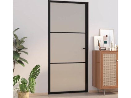 Interiérové dveře 93 x 201,5 cm černé ESG sklo a hliník [350554] (Barva Černá a mléčná)