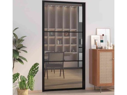 Interiérové dveře 102,5 x 201,5 cm černé matné sklo a hliník [350563] (Barva Černá a tmavě průhledná)