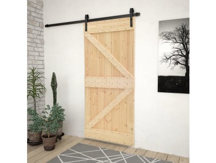 Posuvné dveře s kováním 80 x 210 cm masivní borovice [3057492]