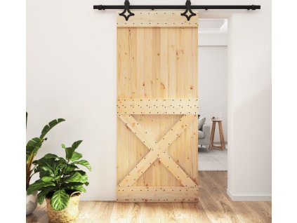 Posuvné dveře s kováním 90 x 210 cm masivní borové dřevo [3203154]