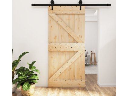 Posuvné dveře s kováním 95 x 210 cm masivní borové dřevo [3203229]
