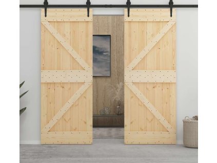 Posuvné dveře s kováním 80 x 210 cm masivní borovice [3057581]
