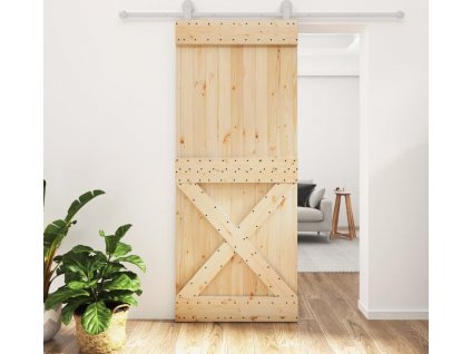 Posuvné dveře s kováním 85 x 210 cm masivní borové dřevo [3203118]