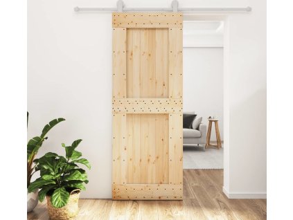 Posuvné dveře s kováním 80 x 210 cm masivní borové dřevo [3203111]