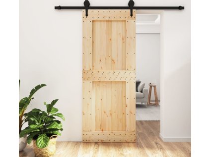 Posuvné dveře s kováním 85 x 210 cm masivní borové dřevo [3203238]