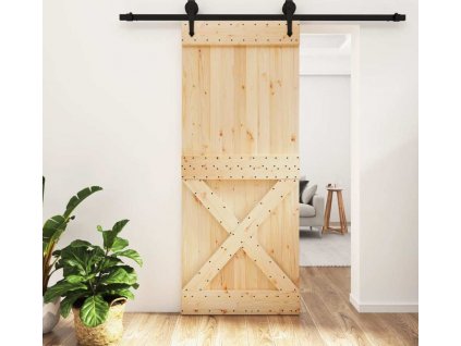 Posuvné dveře s kováním 85 x 210 cm masivní borové dřevo [3203244]