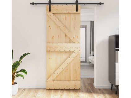 Posuvné dveře s kováním 85 x 210 cm masivní borové dřevo [3202970]
