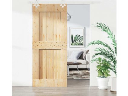 Posuvné dveře s kováním 80 x 210 cm masivní borové dřevo [3203186]