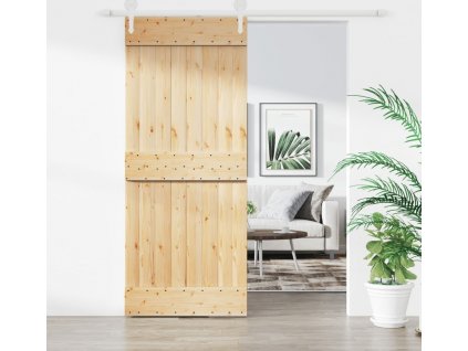 Posuvné dveře s kováním 85 x 210 cm masivní borové dřevo [3203256]