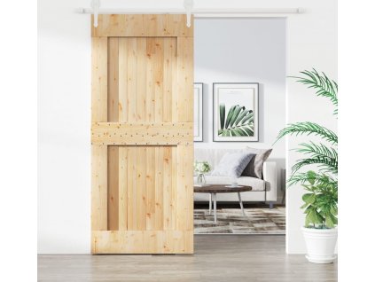 Posuvné dveře s kováním 90 x 210 cm masivní borové dřevo [3203263]