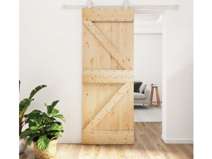 Posuvné dveře s kováním 80 x 210 cm masivní borové dřevo [3203084]