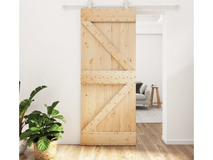 Posuvné dveře s kováním 85 x 210 cm masivní borové dřevo [3203083]