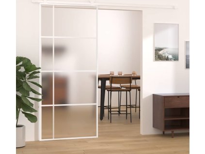 Posuvné dveře mléčné ESG sklo a hliník 90 x 205 cm [151685] (Barva Bílá)