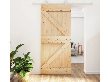 Posuvné dveře s kováním 90 x 210 cm masivní borové dřevo [3203085]