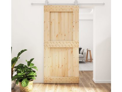 Posuvné dveře s kováním 95 x 210 cm masivní borové dřevo [3203114]