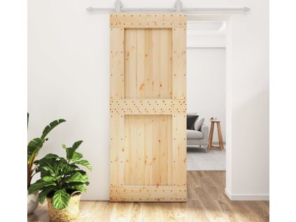 Posuvné dveře s kováním 85 x 210 cm masivní borové dřevo [3203092]