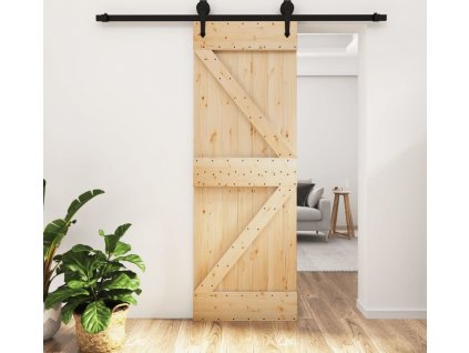 Posuvné dveře s kováním 70 x 210 cm masivní borové dřevo [3203227]