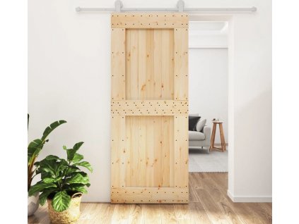 Posuvné dveře s kováním 85 x 210 cm masivní borové dřevo [3203112]
