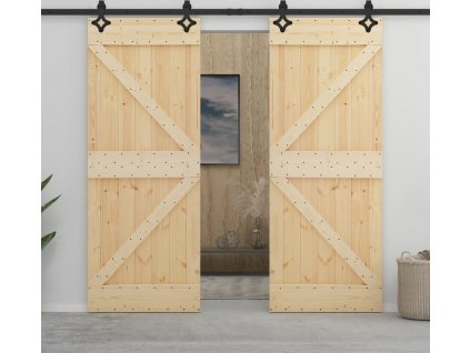 Posuvné dveře s kováním 80 x 210 cm masivní borovice [3092525]