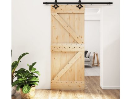 Posuvné dveře s kováním 85 x 210 cm masivní borové dřevo [3203123]