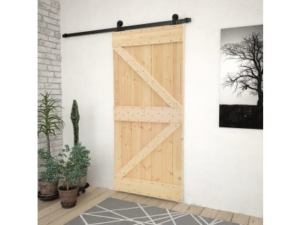 Posuvné dveře s kováním 90 x 210 cm masivní borovice [3057497]